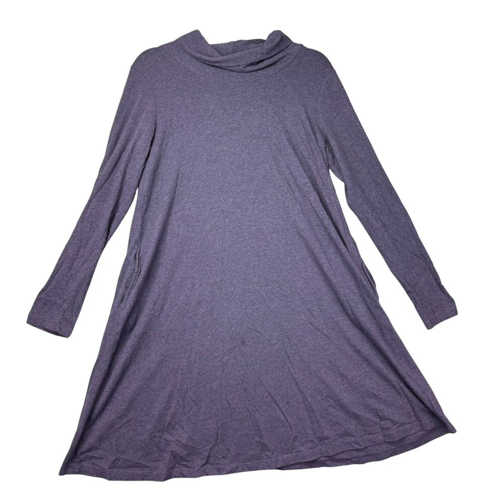 Pure Jill Dress Womens Small Purple Turtleneck Cotton Long Sleeve A-Line Pockets